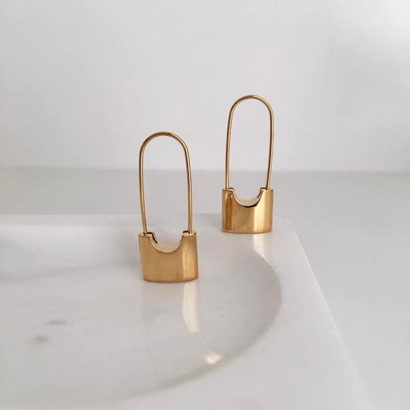 Padlock earrings, safety pin earrings, drop earrings - Picture 4 of 7